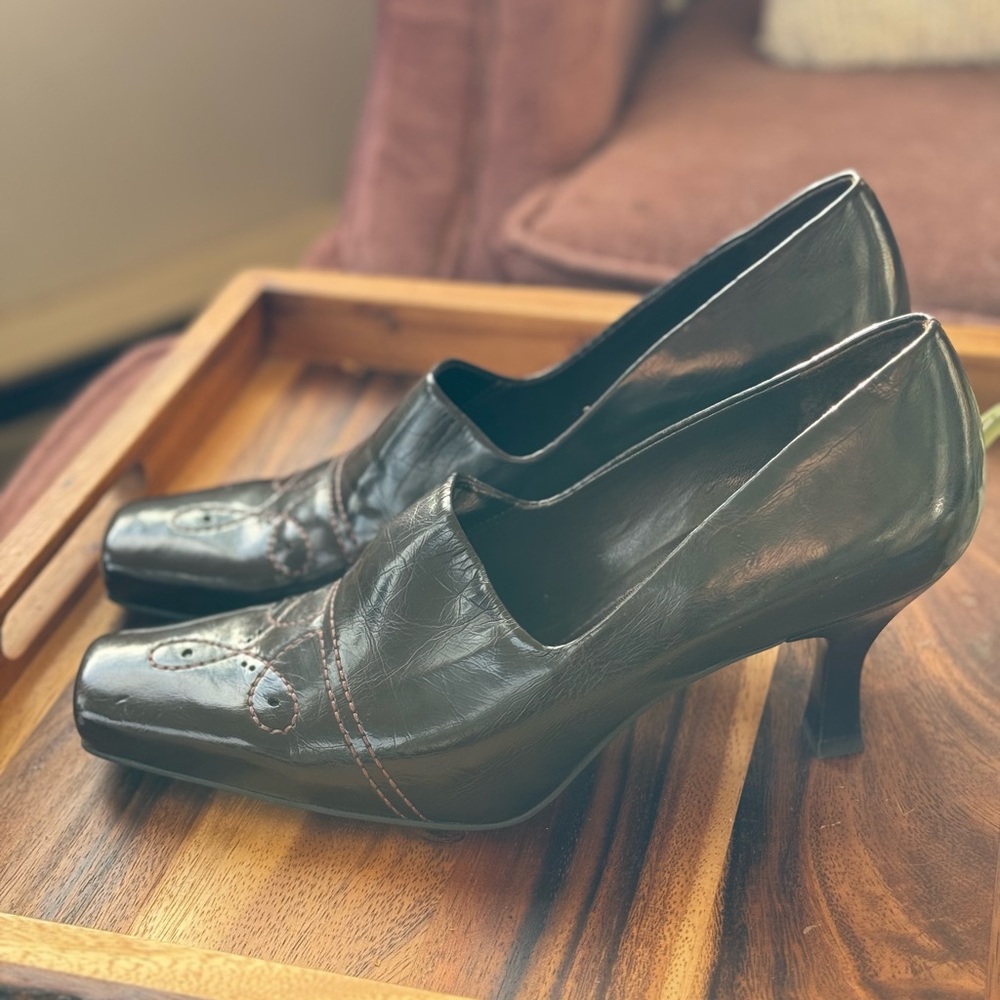 franco sarto brown leather heel 8